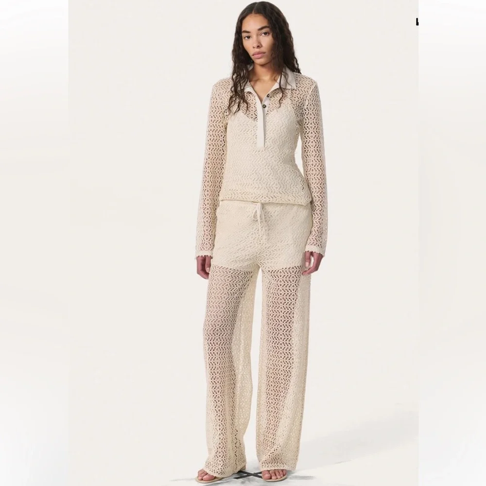 NWT $278 Rag & Bone Cream Crochet Wide Leg Pants Liv  Mesh Turtledove Size XS - Picture 2 of 14